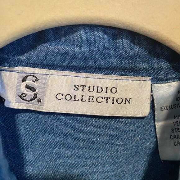 Studio Collection Cotton Denim Embroidered Button Down Shakket… - Picture 6 of 6